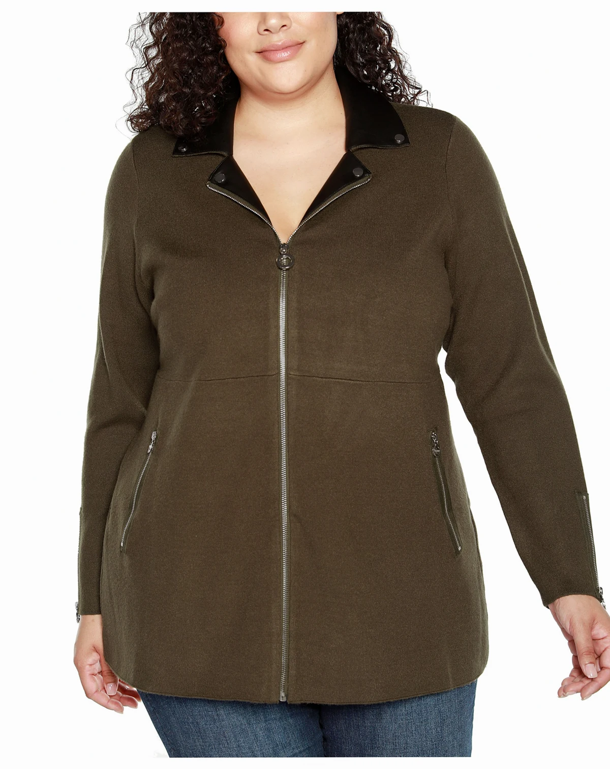 Plus Size Black Label Collared Sweater Jacket