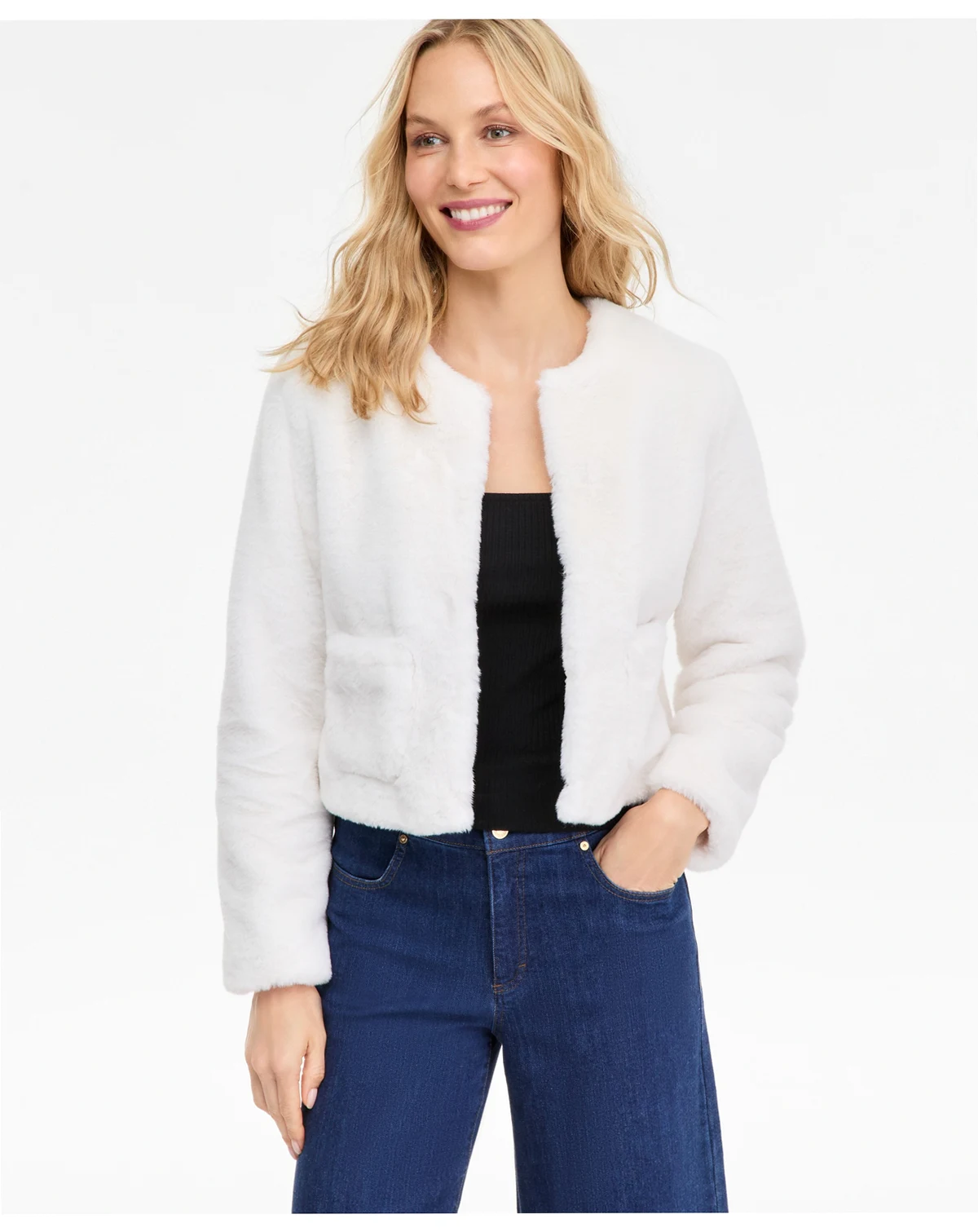 Petite Faux-Fur Long-Sleeve Jacket, Macy's Exclusive