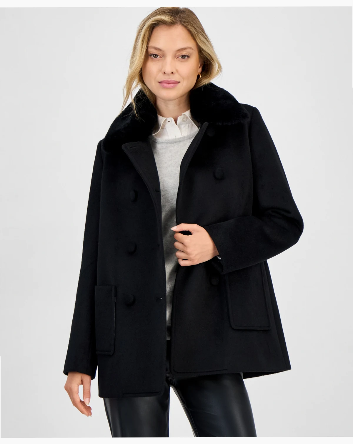 Women's Double-Breasted Faux Fur Collar Coat