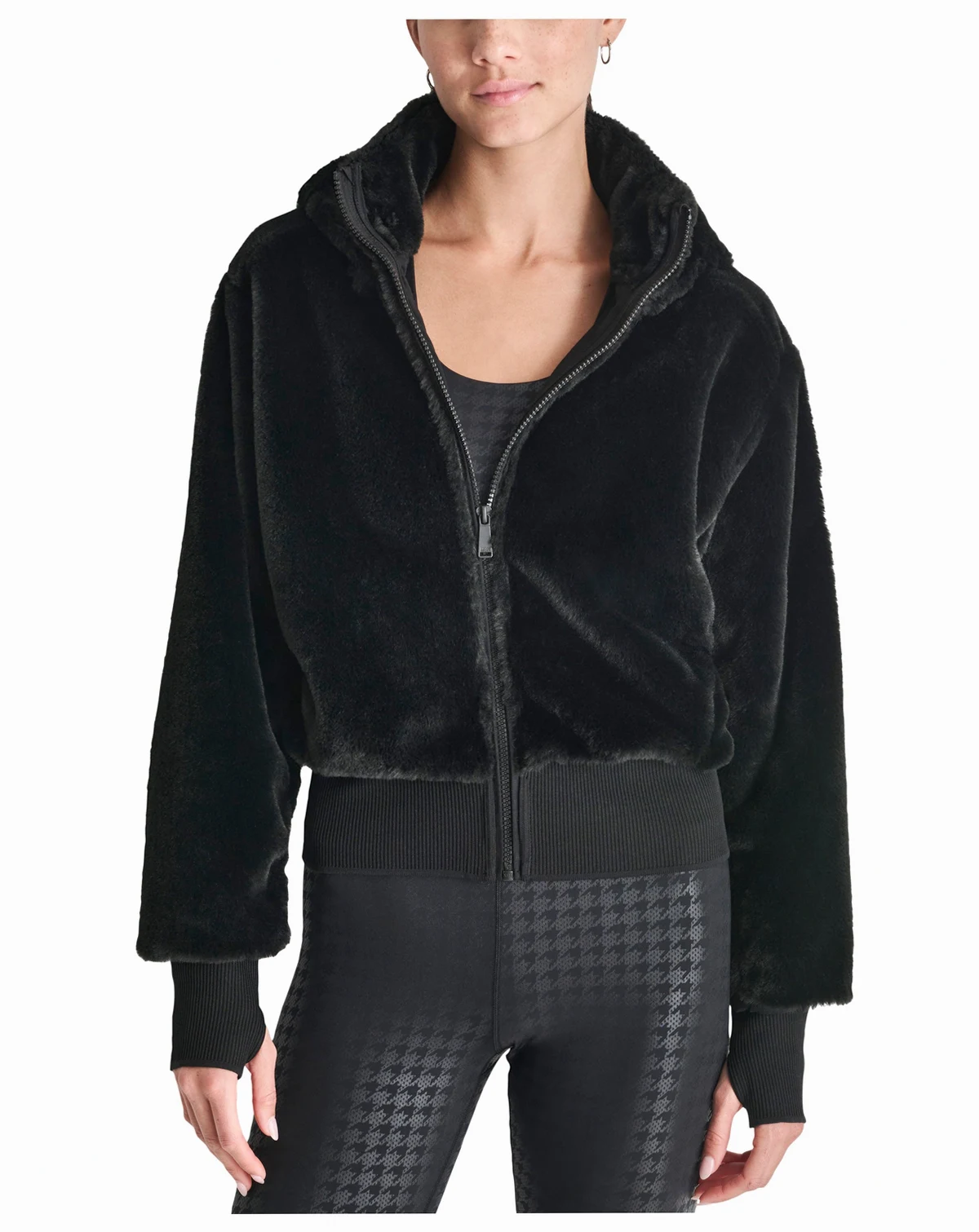 Women's Faux-Fur Zip-Front Bomber Jacket