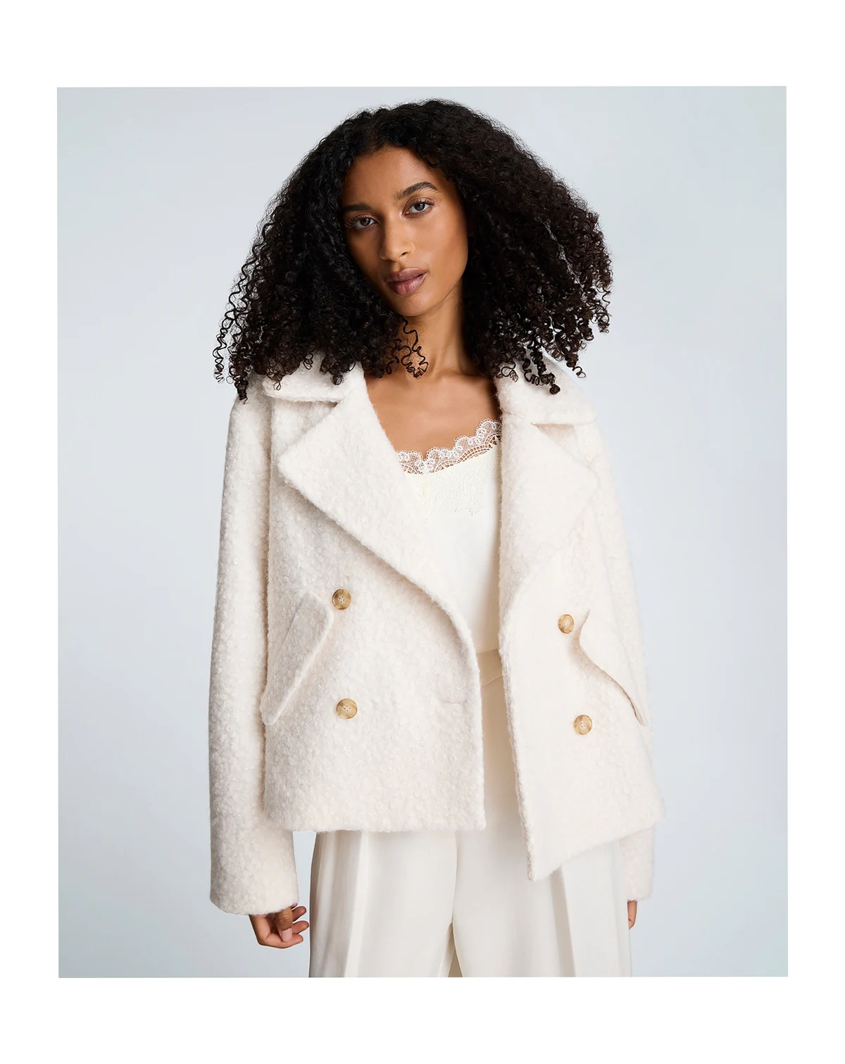 Women's Cropped Double-Breasted Peacoat Jacket