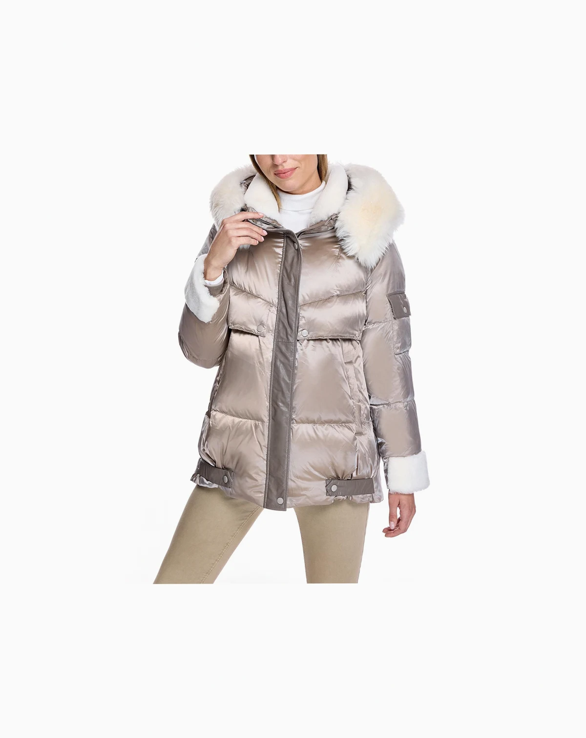Women's Puffer Jacket with Shearling Trim