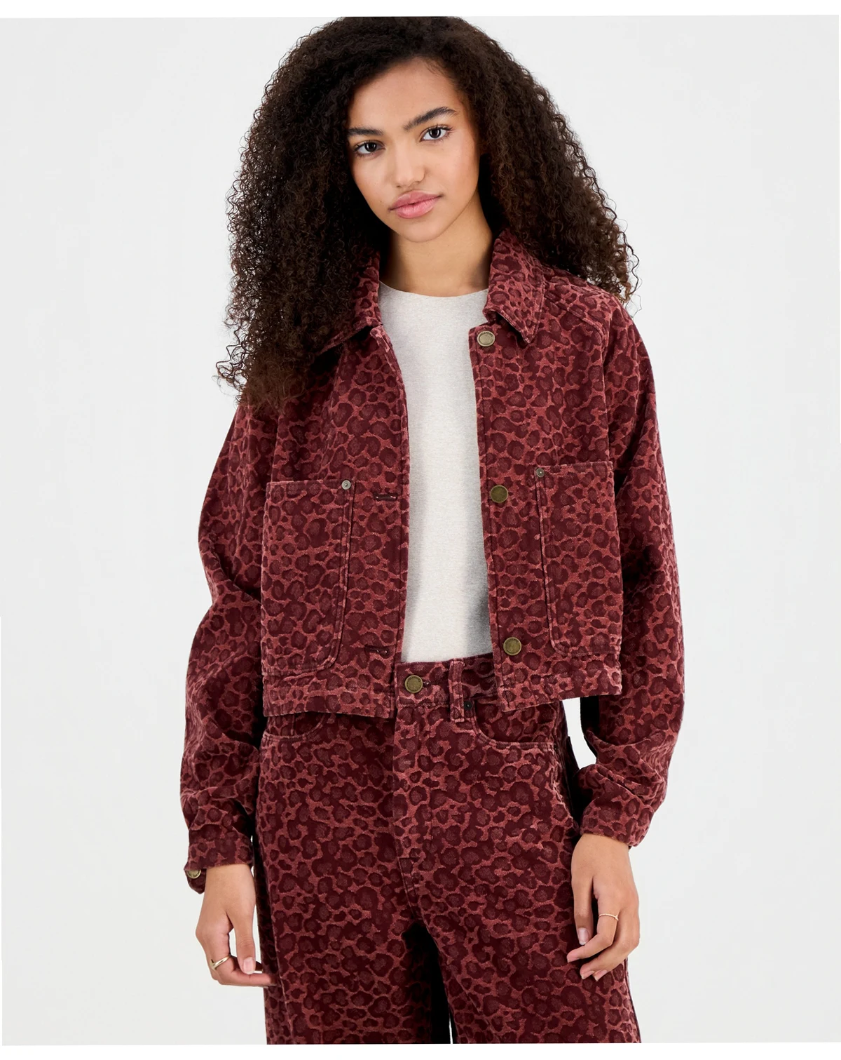 Women's Flocked Animal Printed Long-Sleeve Jacket