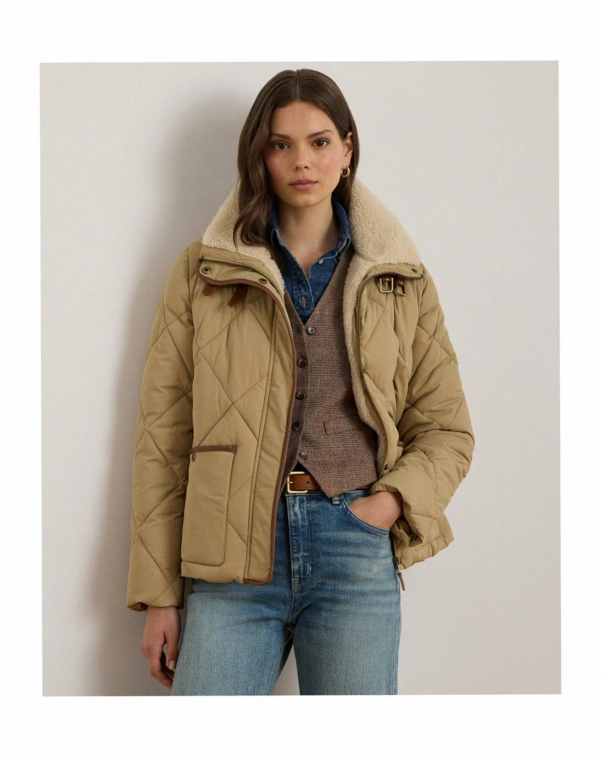 Women's Faux-Fur-Collar Diamond Quilted Jacket