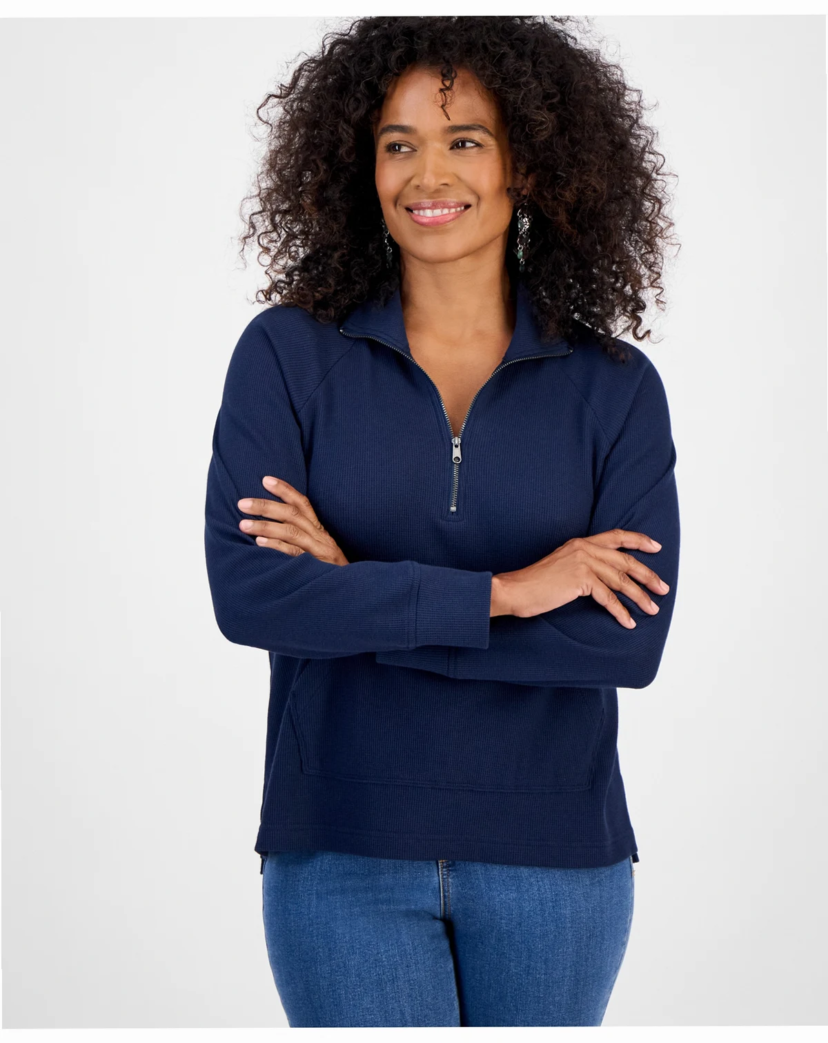 Women's Waffle-Knit Quarter Zip Top, Macy's Exclusive