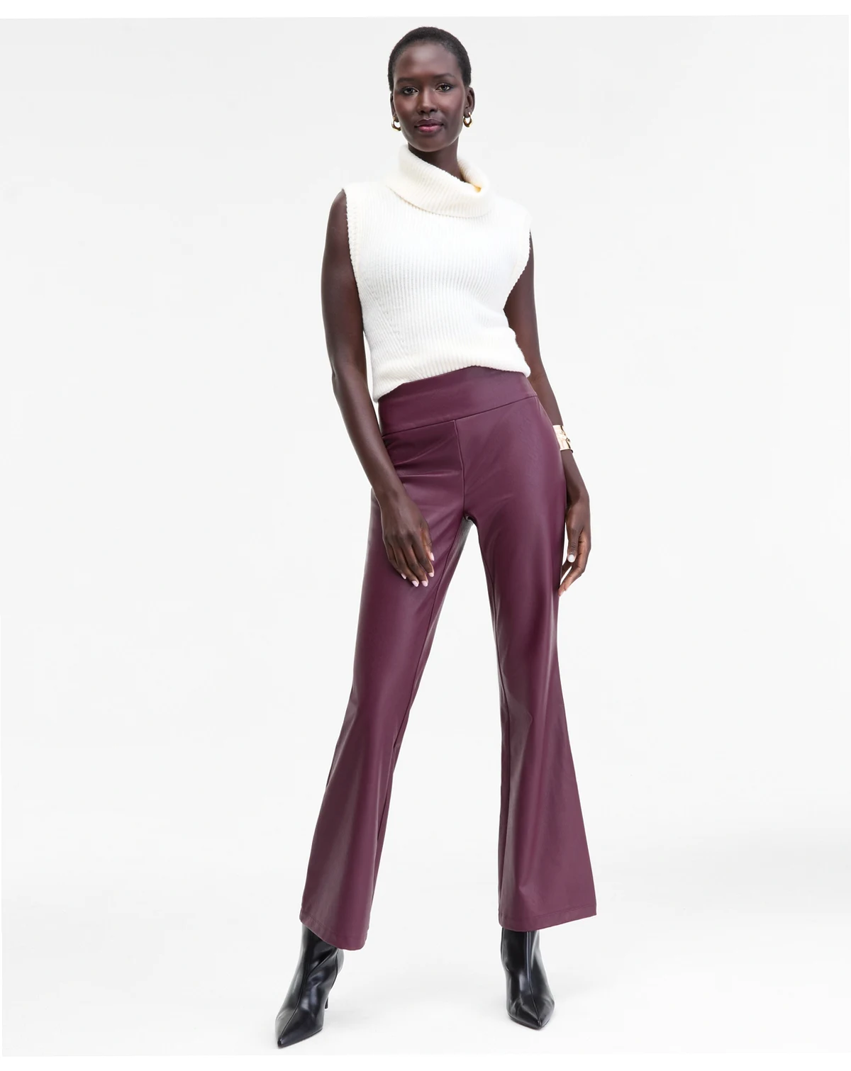 Women's Faux-Leather High-Rise Flared Pants, Macy's Exclusive