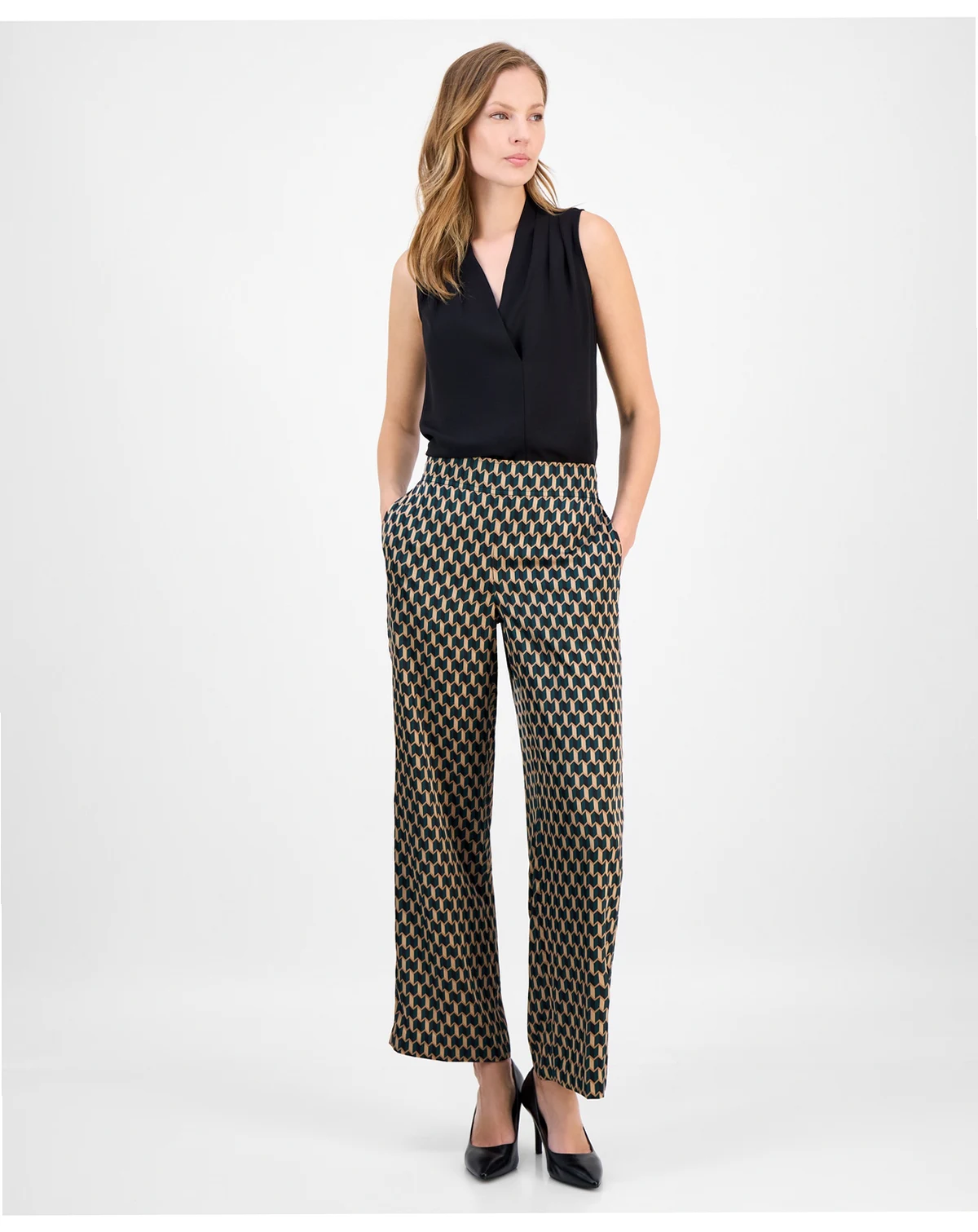 Women's Printed High Rise Wide-Leg Pull-On Pants