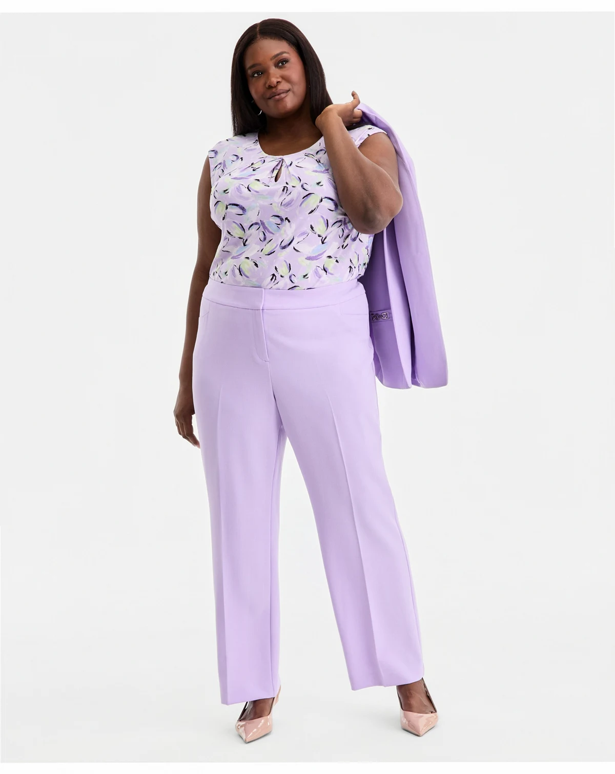 Plus Size Stretch Crepe Fly-Front Trousers