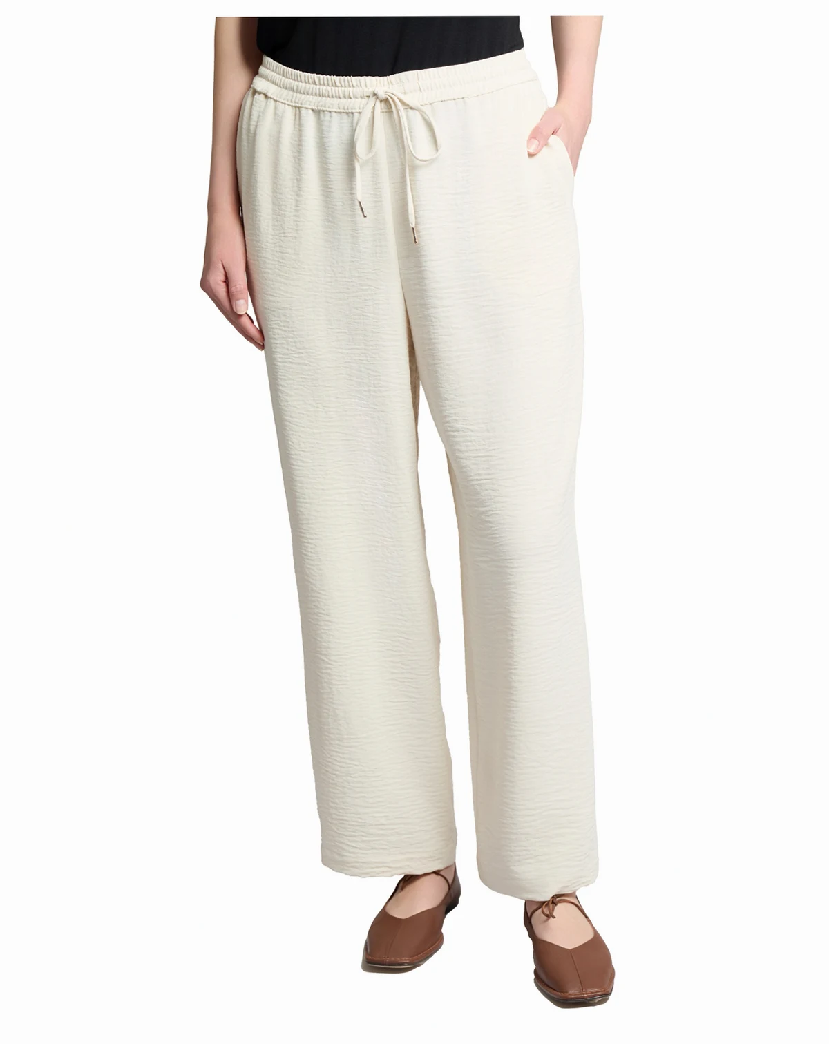Jone New York Women's Textured Drawstring Wide-Leg Pants