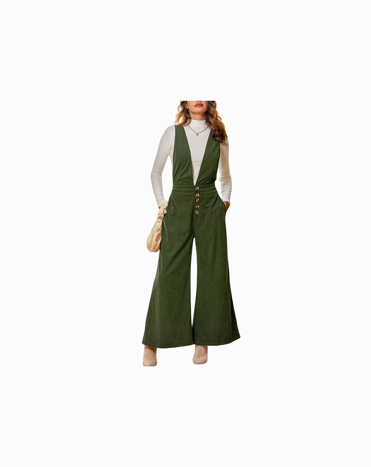 Women's Deep V-Neck Wide Leg Jumpsuit