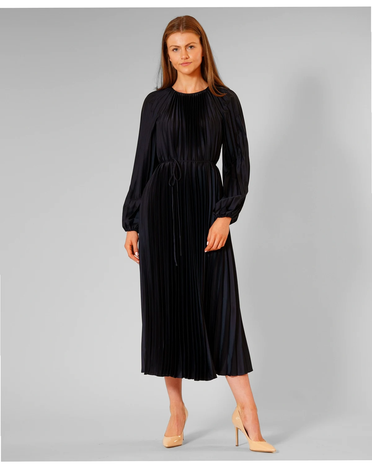 Women's Pleated Long-Sleeve Dress