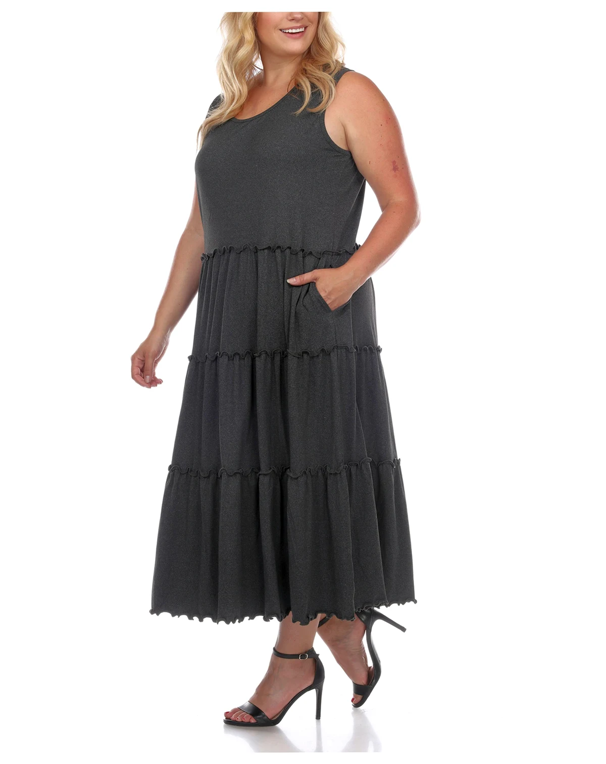 Plus Size Scoop Neck Tiered Midi Dress