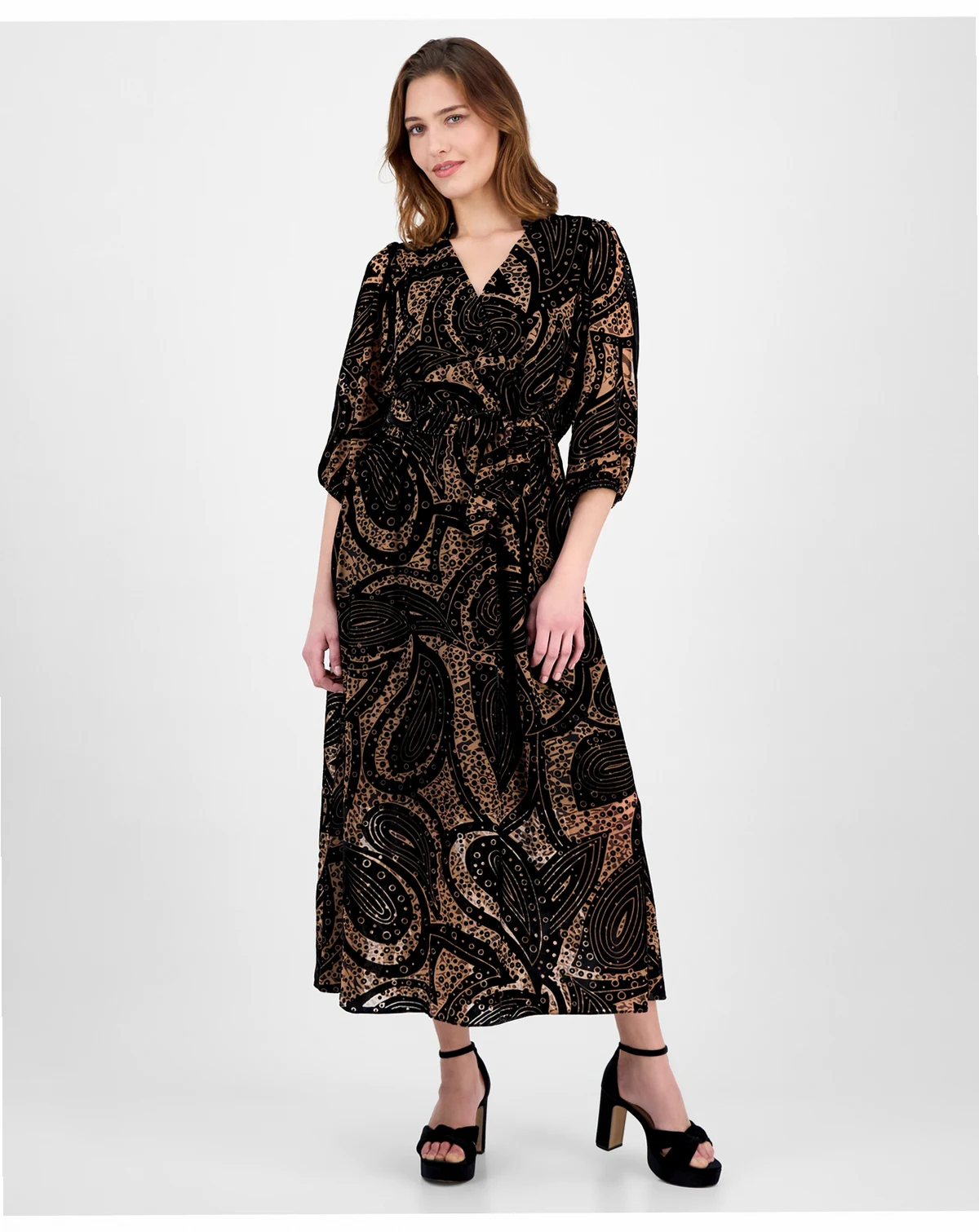 Women's Printed V-Neck Tiered Maxi Dress