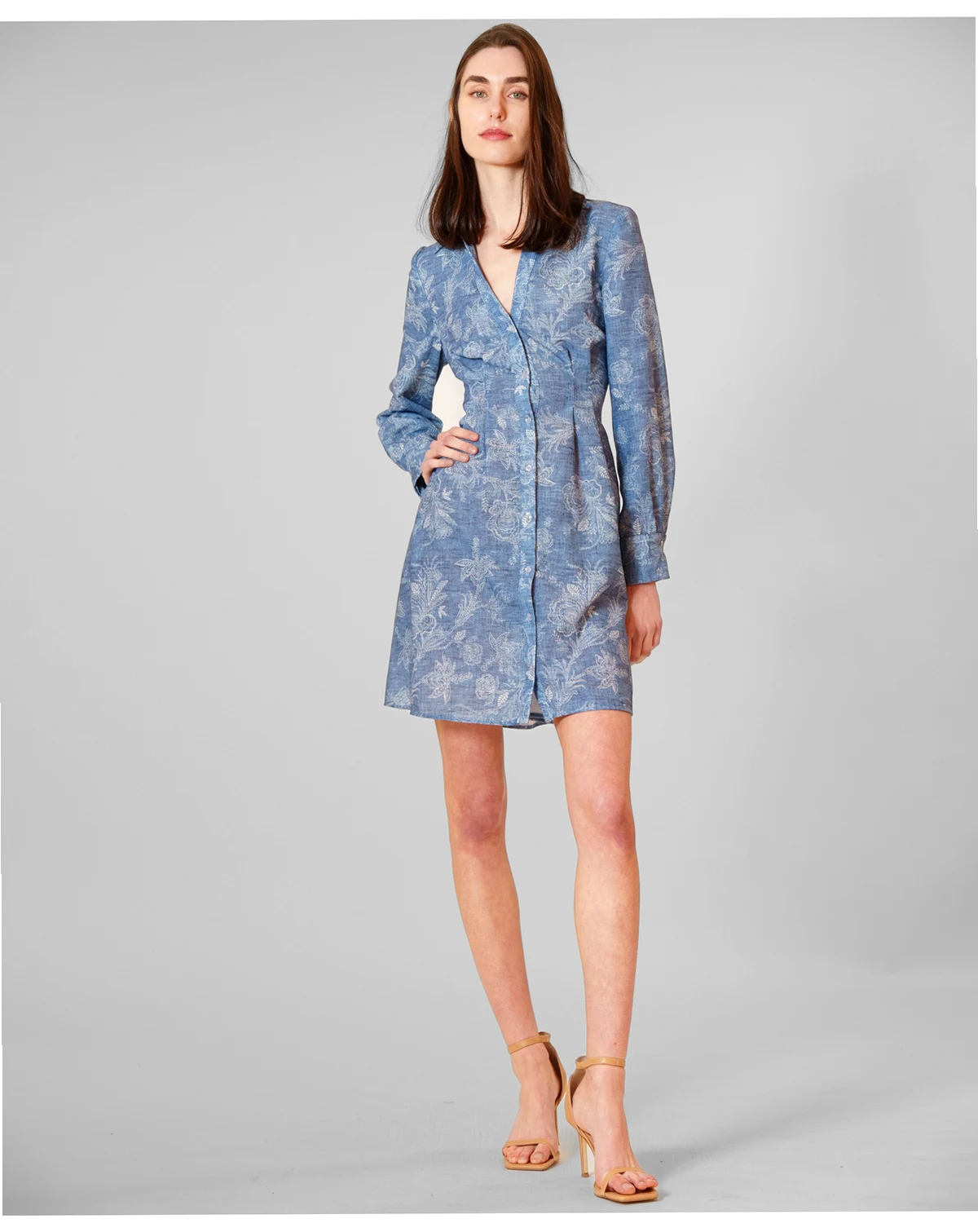 Women's Long-Sleeve V-Neck Short Dress