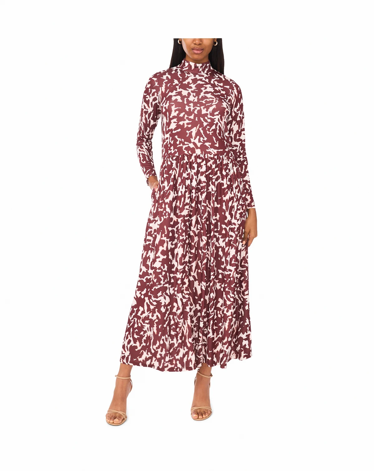 Women's Printed Mock Neck Maxi Dress