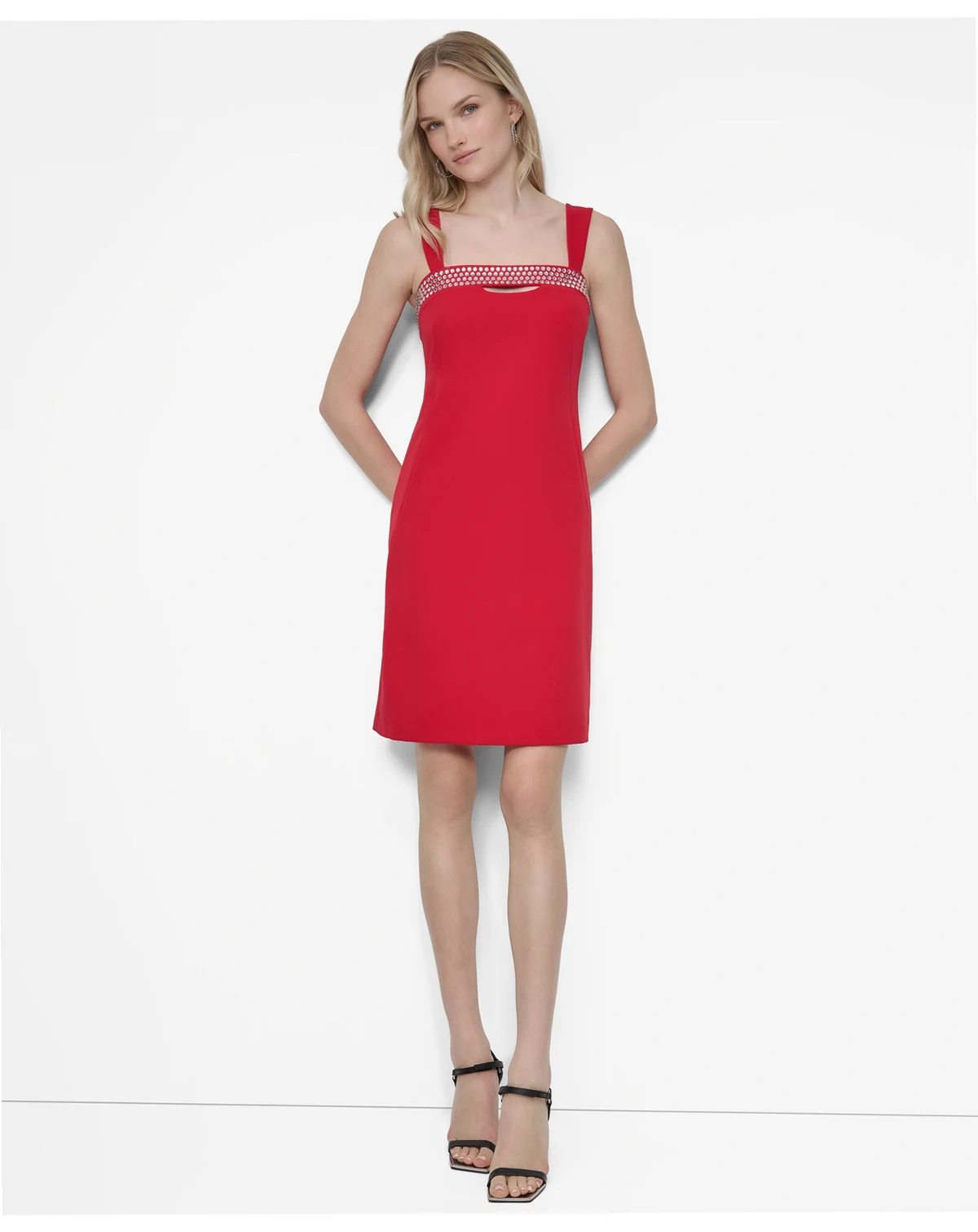 Women's Sleeveless Hotfix Embellished Sheath Dress