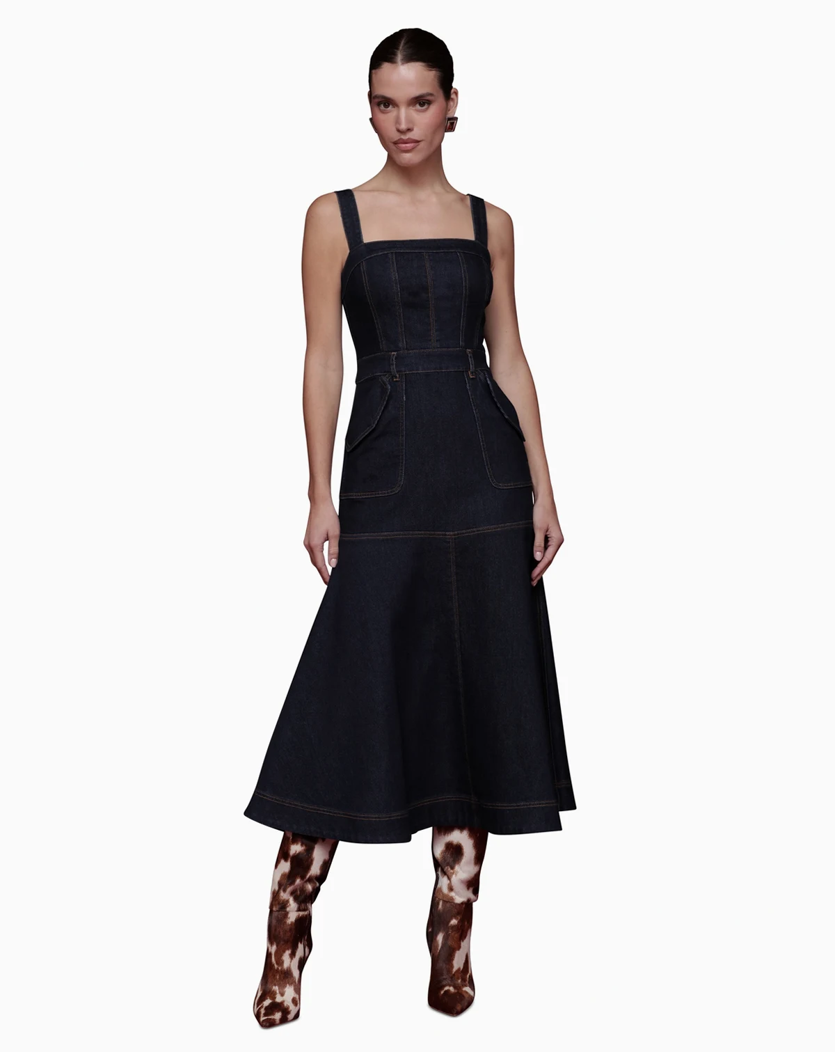 Women’s Corset Bodice Denim Midi Dress