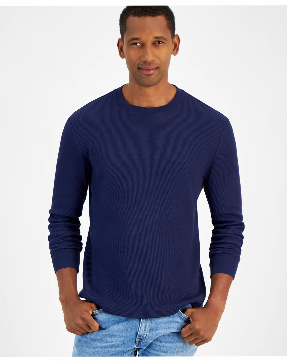 Men's Thermal Long-Sleeve Ribbed Crewneck Sweater, Created for Macy's