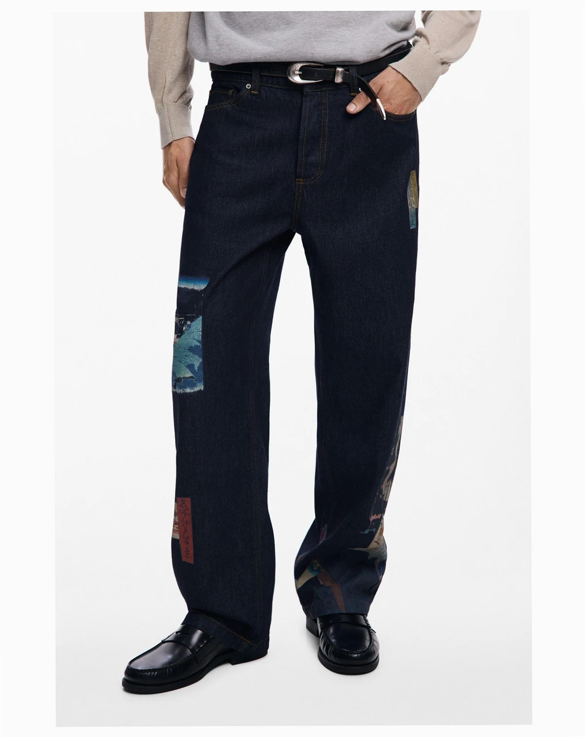 Men's Oriental printed jeans