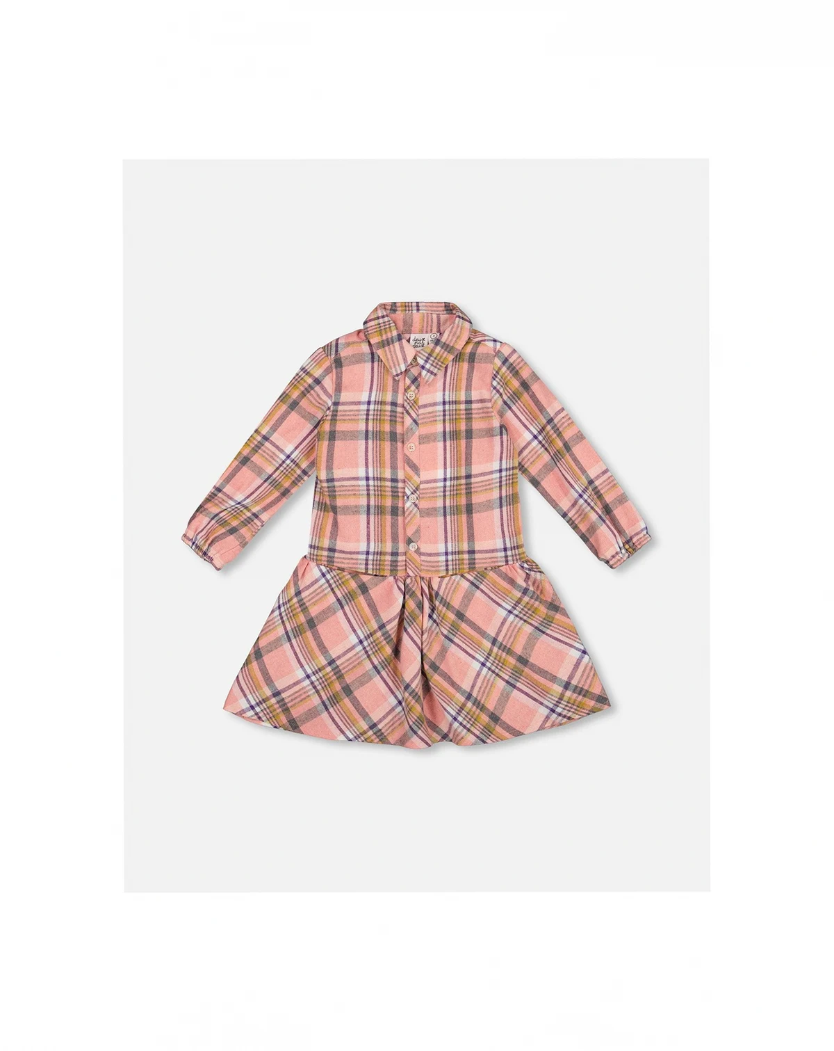Girl Shirt Plaid Dress with Frill Pink, Yellow and Gray - Toddler|Child