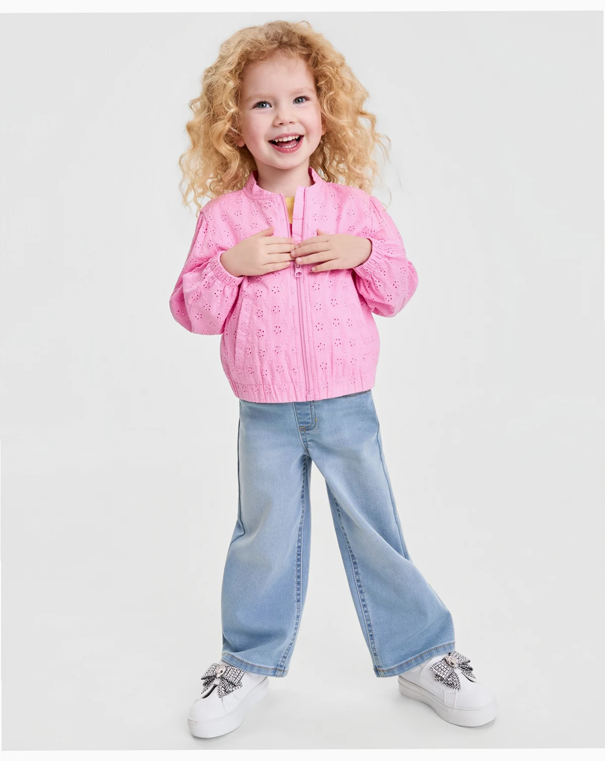 Girls' Toddler 12M-5T Cotton Eyelet Bomber Jacket, Macy's Exclusive