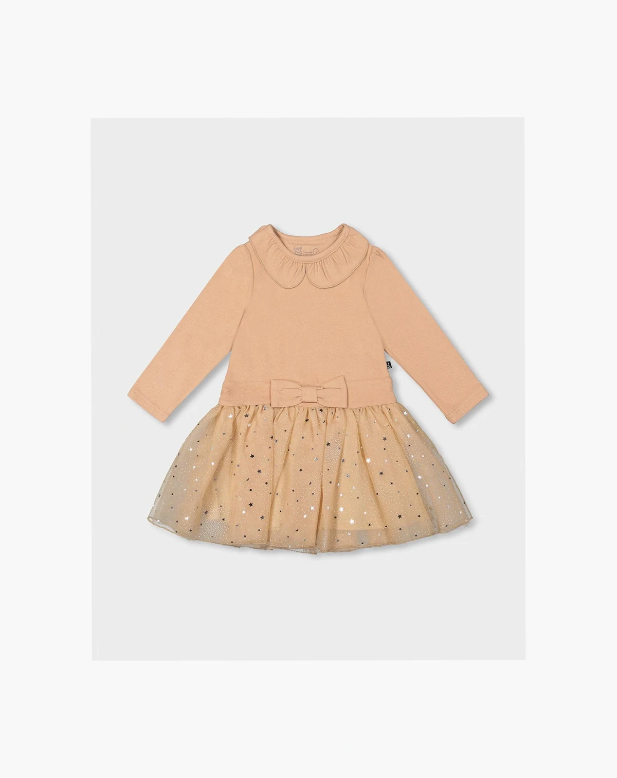 Little Girls Bi-Material Dress with Glittering Skirt Beige - Toddler|Child