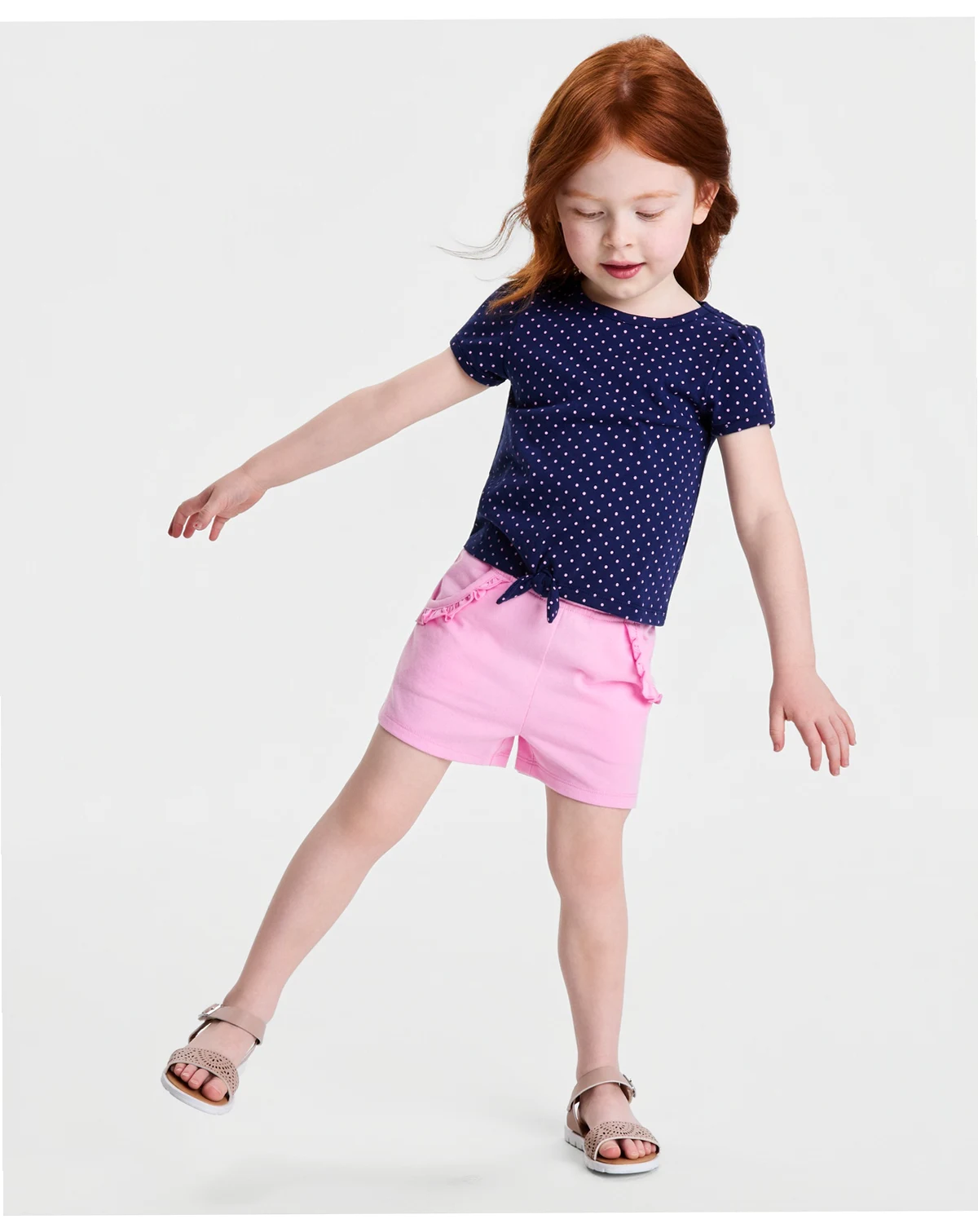 Girls' 12M-5T Dot-Print Tie T-Shirt, Macy's Exclusive