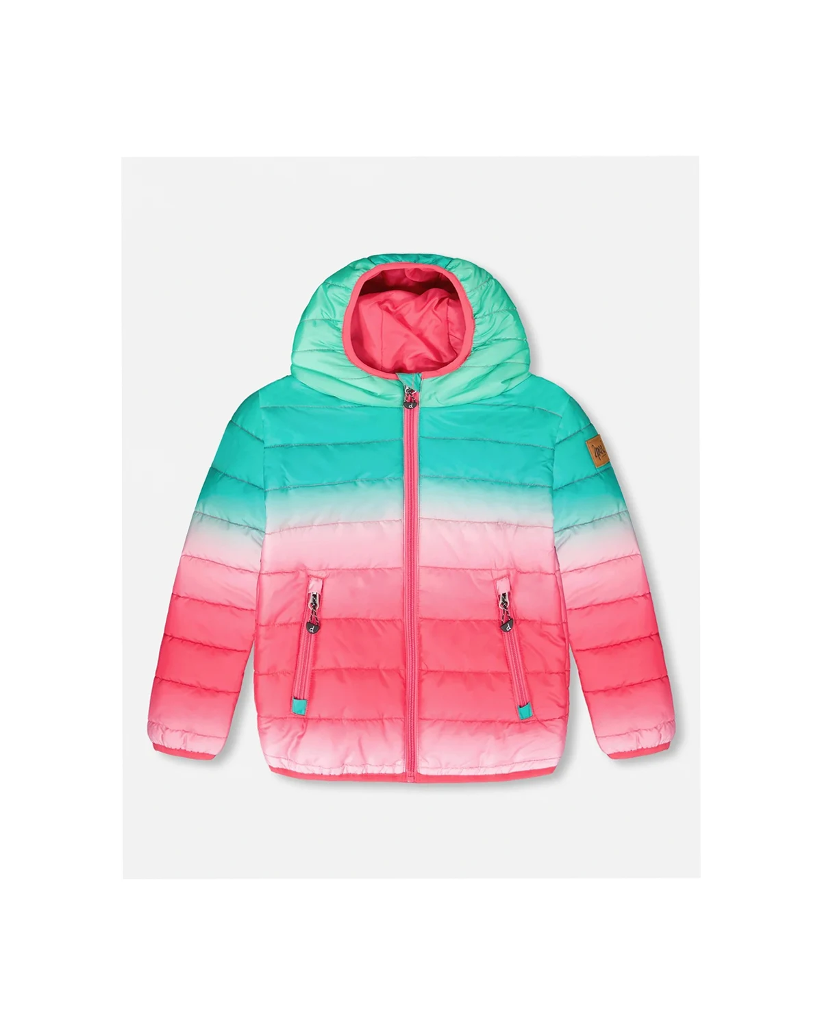 Girl Quilted Mid-Season Jacket Green and Pink Gradient - Toddler|Child