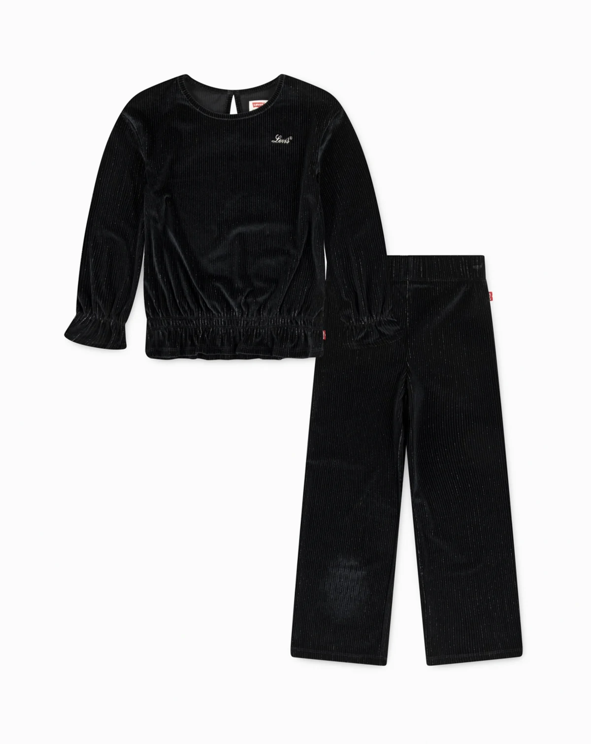 Little Girls 2-Piece  Long Sleeve Top and Wide Pants Velour Set