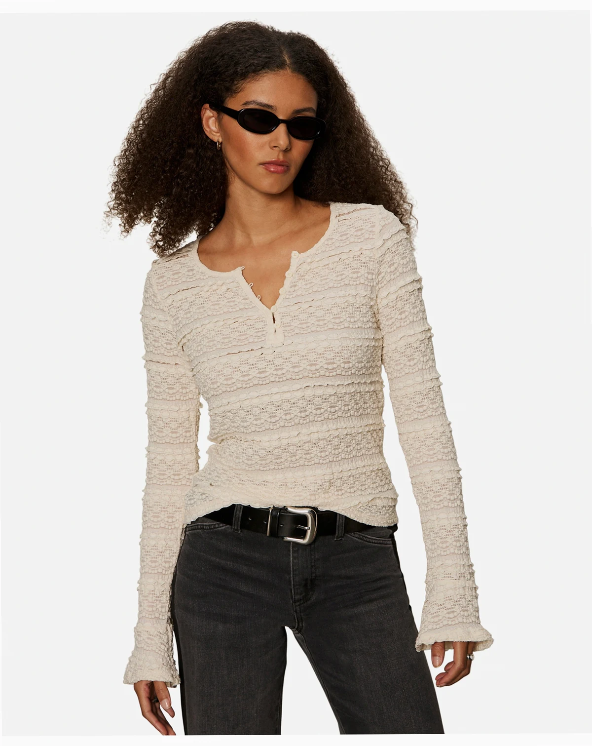 Women's Lovely Lace Button Front Top
