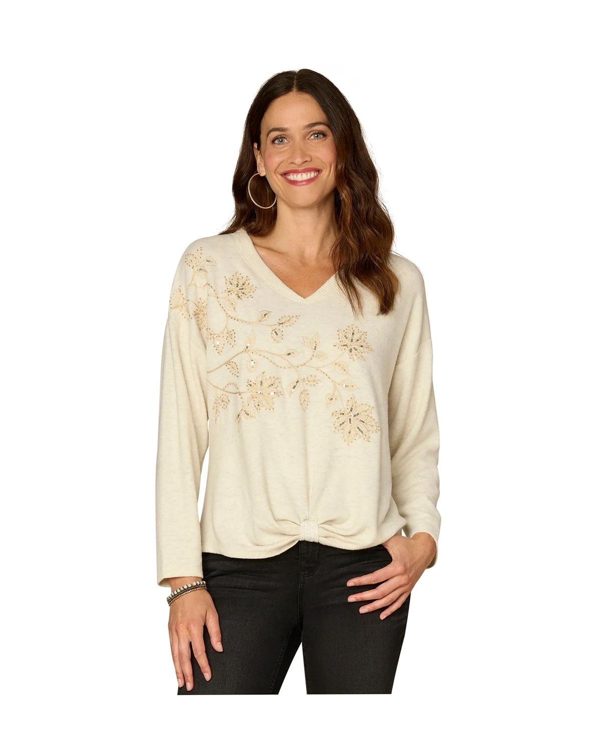 Petite V-Neck Knot Hem Top