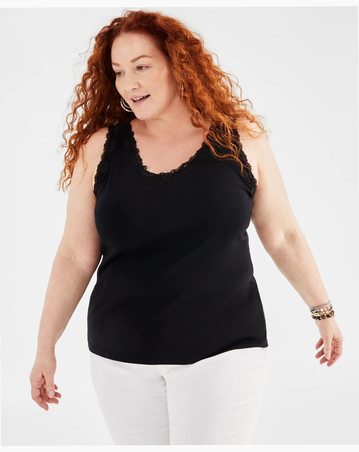 Plus Size Lace-Trimmed Tank Top, Macy's Exclusive