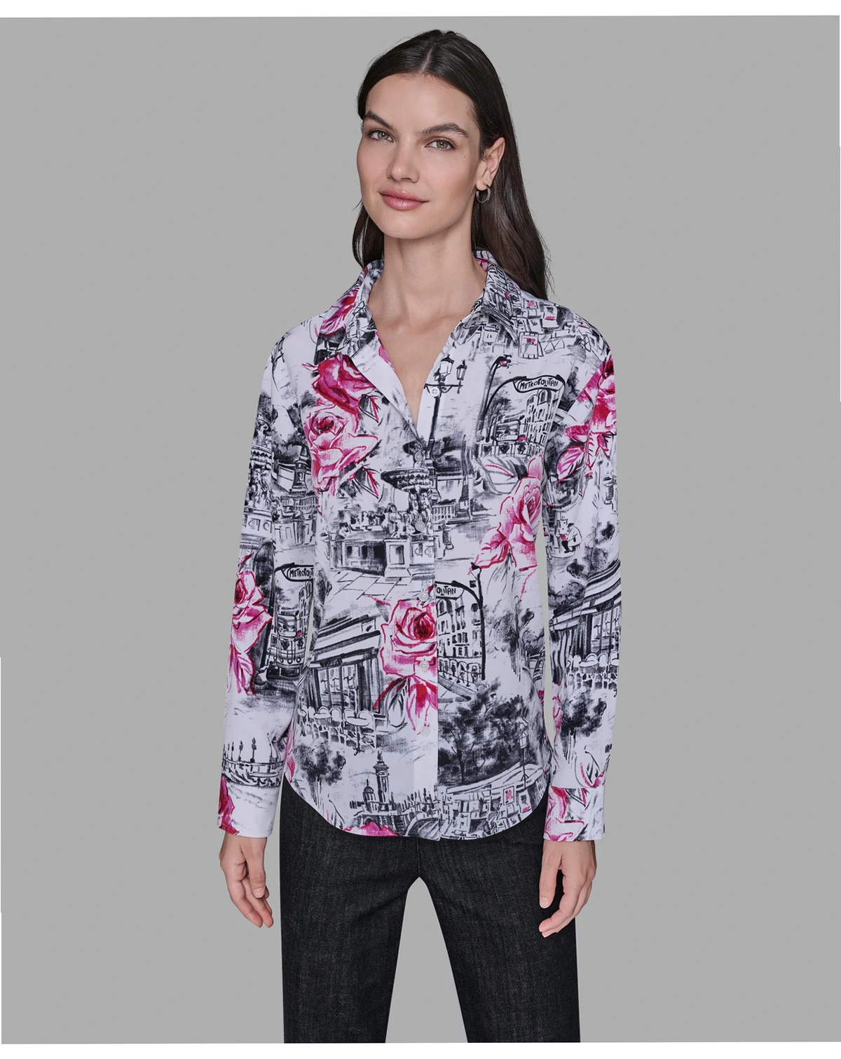 Women's Floral Print Collar Top