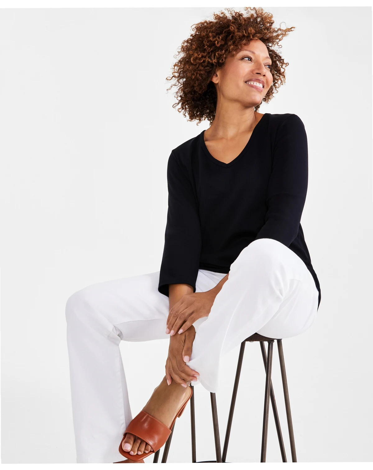 Women's Cotton 3/4-Sleeve V-Neck Tee, Created for Macy's