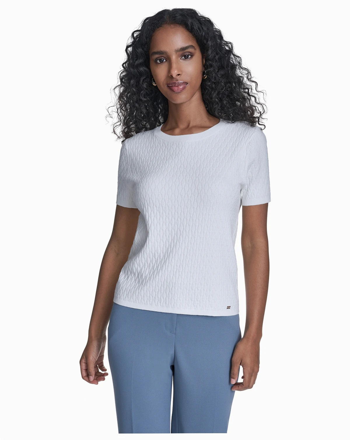 Petite Textured Short-Sleeve Sweater Top