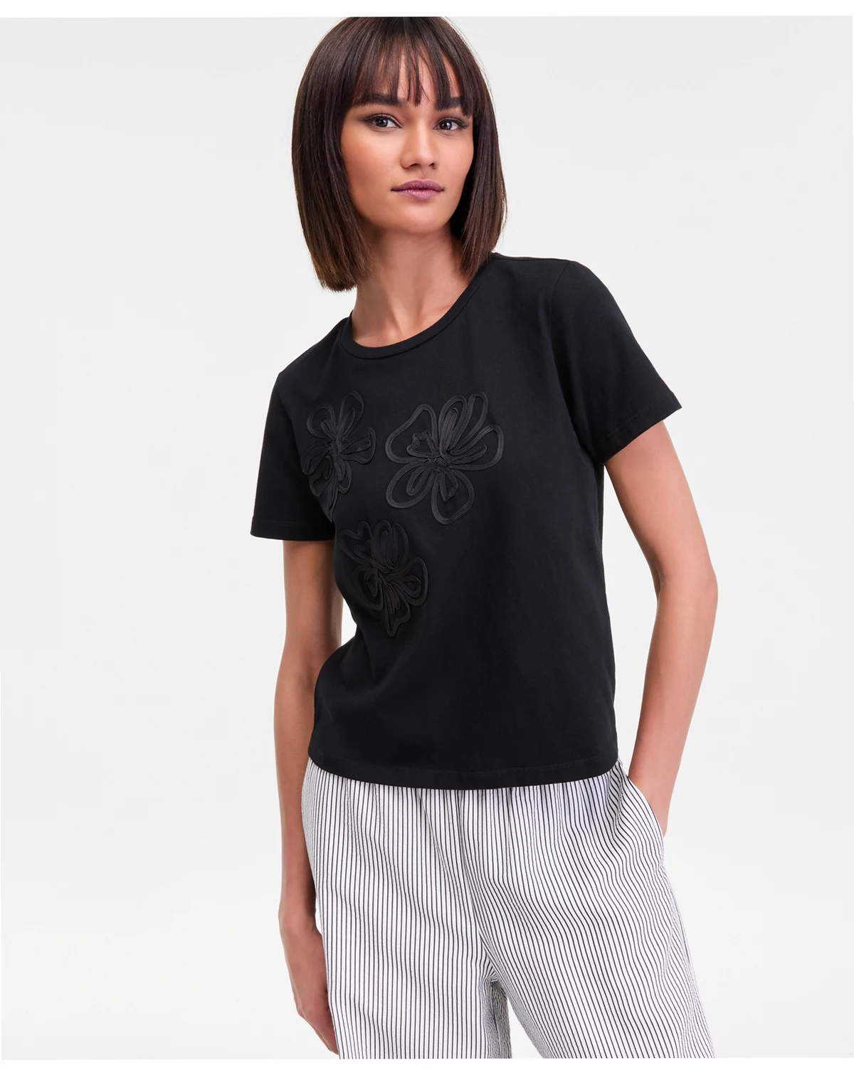 Women's Short Sleeve Floral Embroidered T-Shirt, Macy's Exclusive
