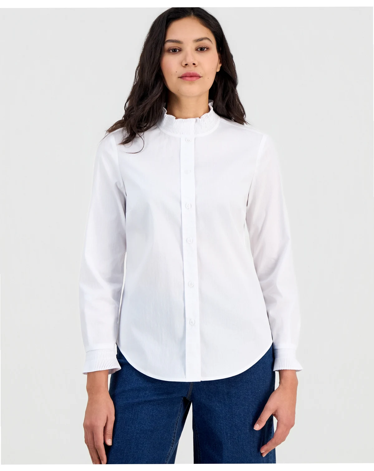 Women's Pleated-Trim Button-Down Shirt