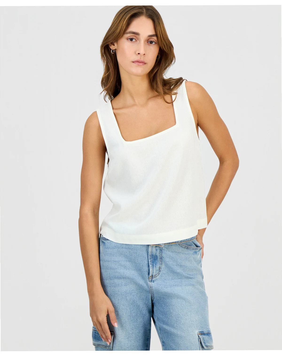 Juniors' Square-Neck Linen Tank Top