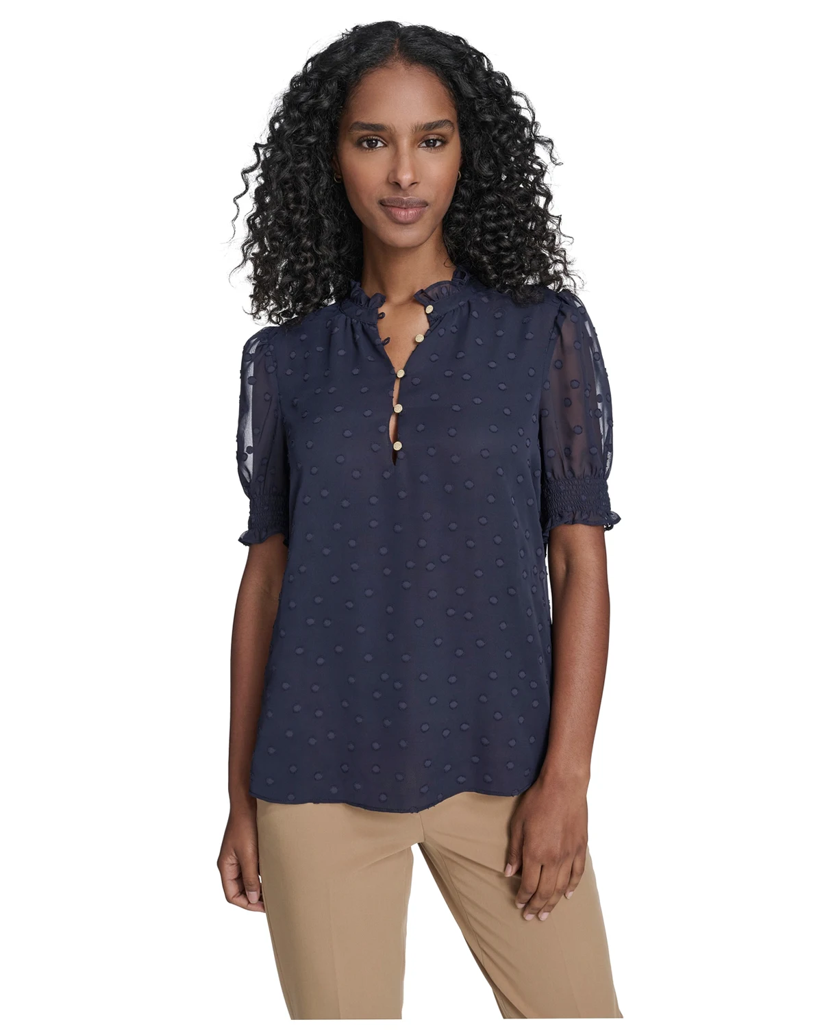 Women's Floral Clip Mock Neck Short Sleeve Blouse