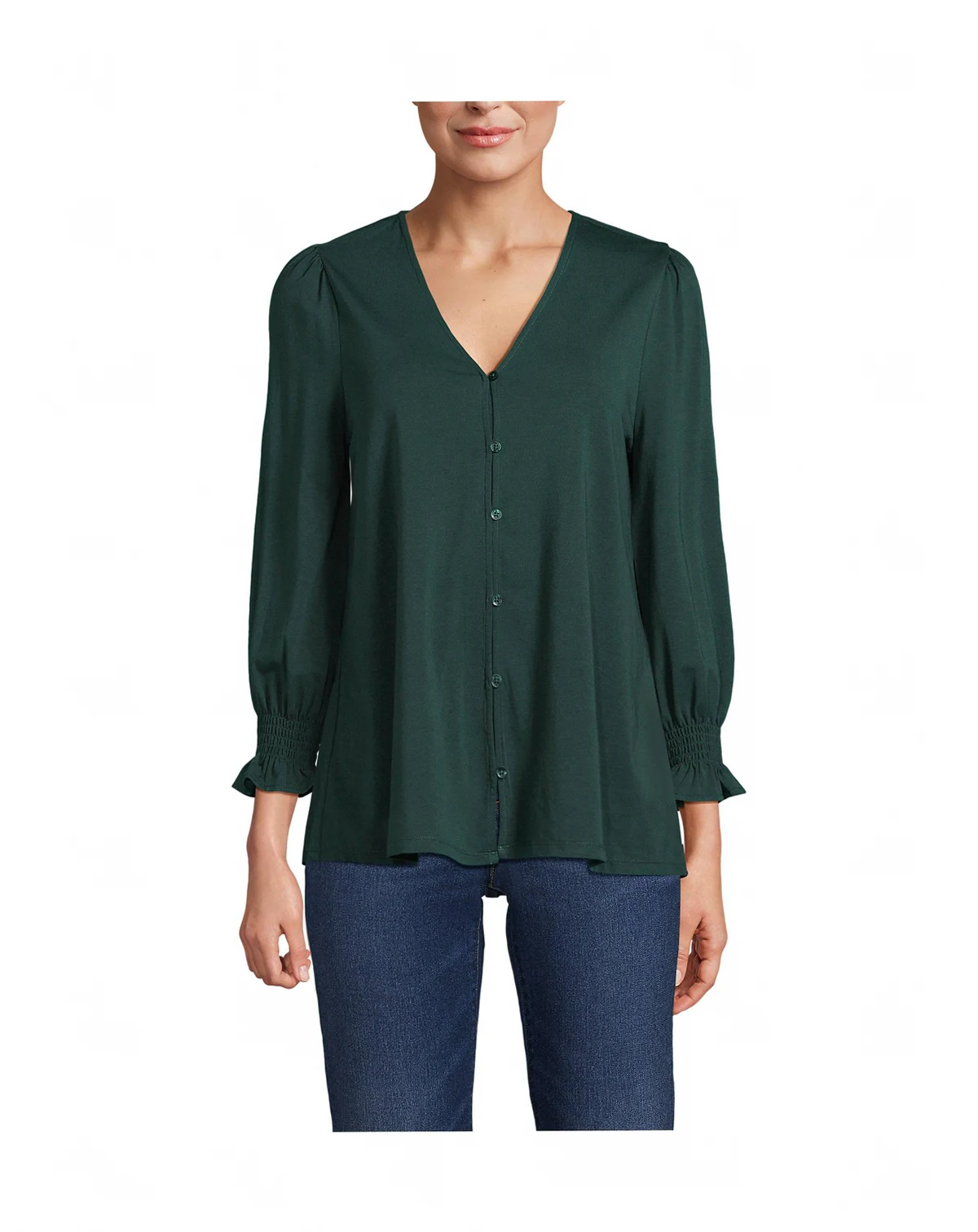 Women's 3/4 Sleeve Lightweight Jersey Button Front Top