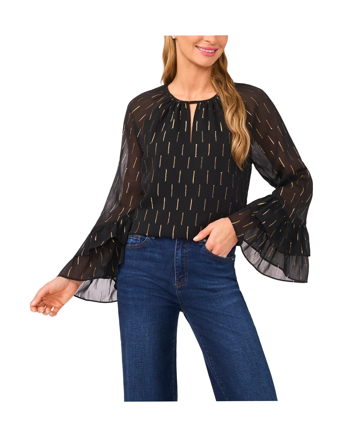 Women's Ruffled Tiered Flowy Long-Sleeve Top