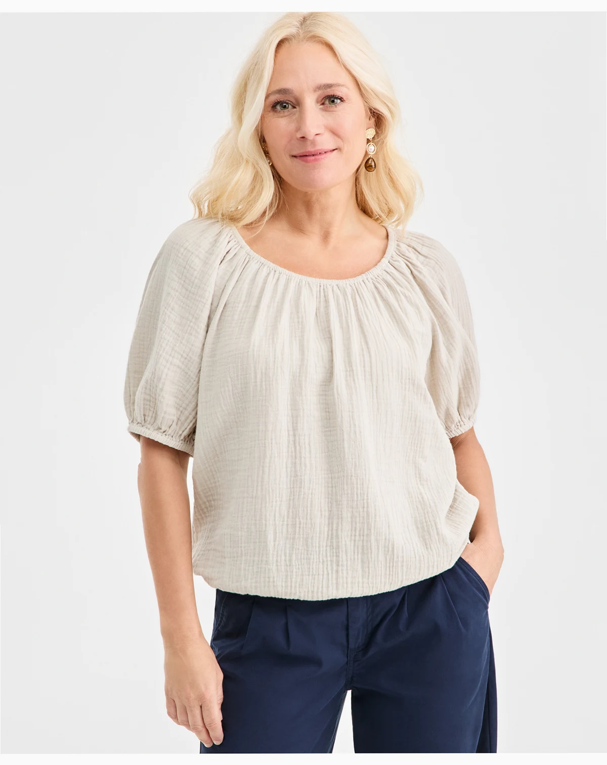 Women's Cotton Gauze Short Sleeve Bubble Top, Macy's Exclusive