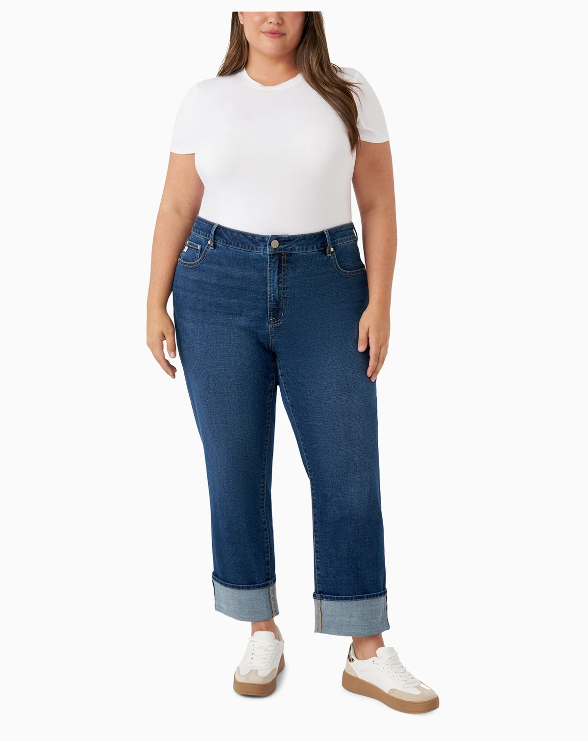 Plus Size Vintage Straight Cuffed Jeans
