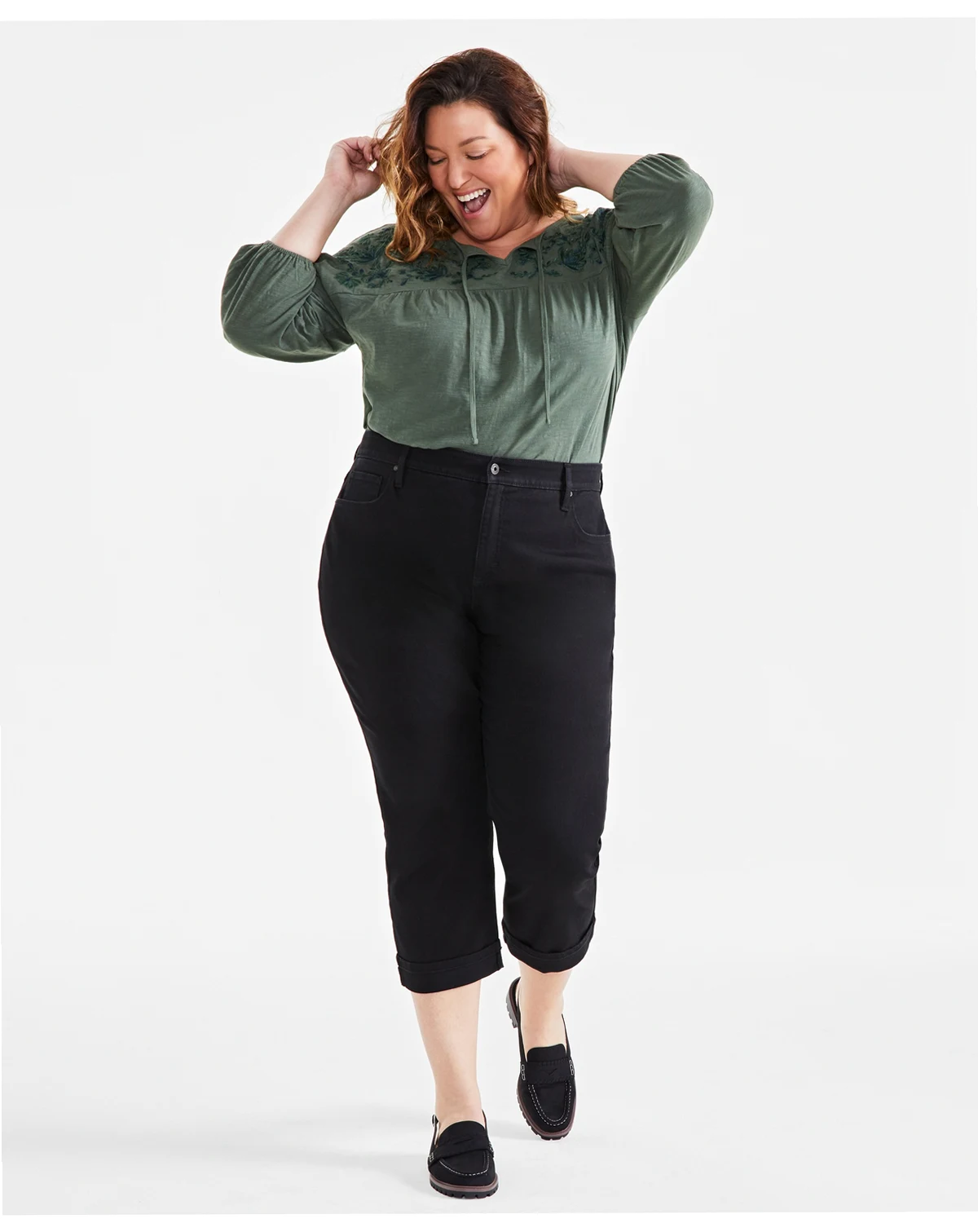 Plus Size Mid-Rise Curvy-Fit Cropped Jeans, Exclusively at Macy's