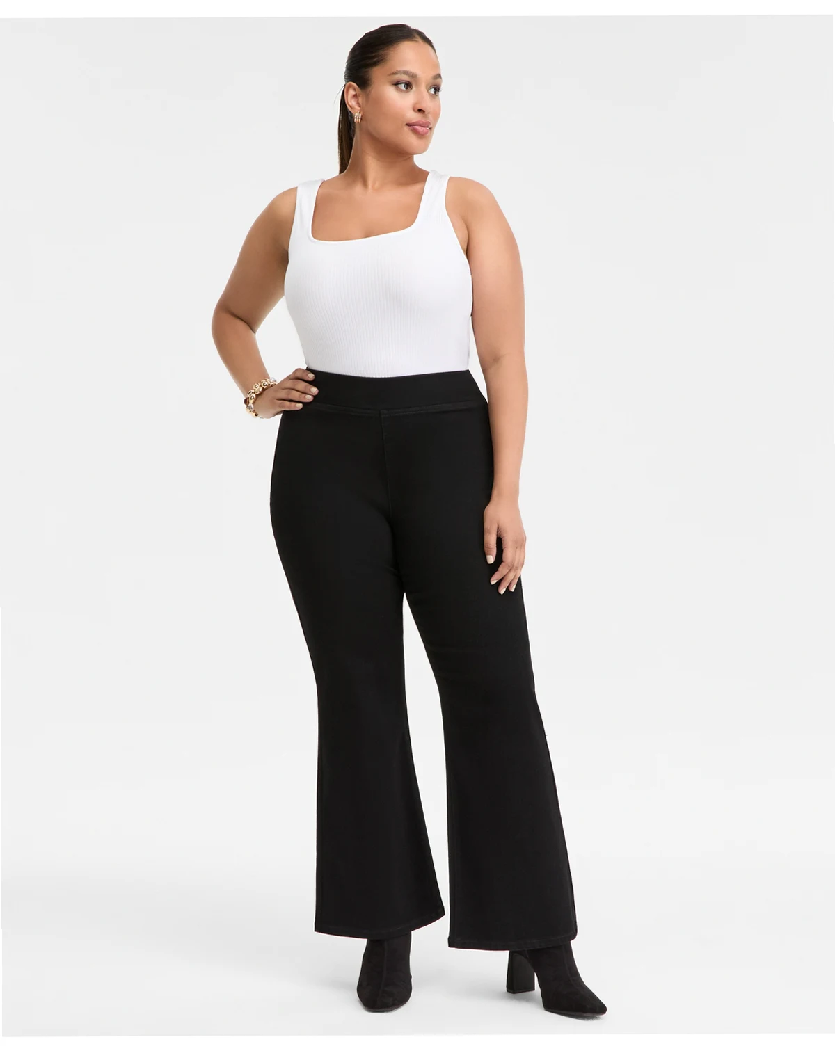 Plus Size High-Rise Pull-On Flared Jeans, Macy's Exclusive