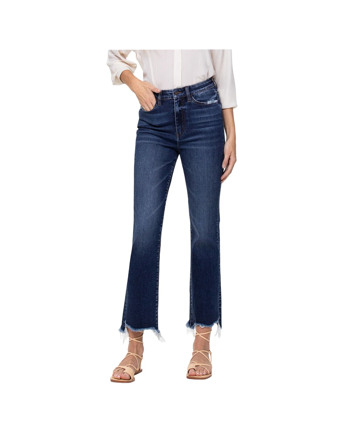 Women's Super High Rise Step Hem Ankle Flare Jeans