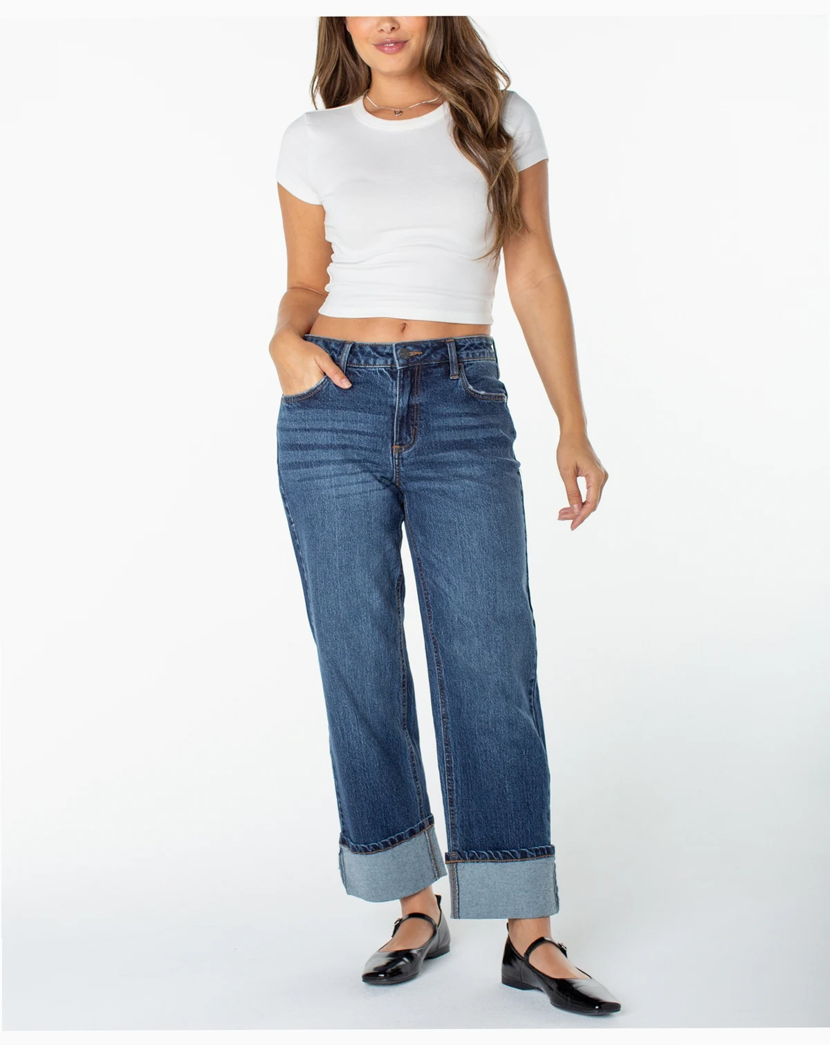 Juniors' Cuffed Straight-Leg Jeans