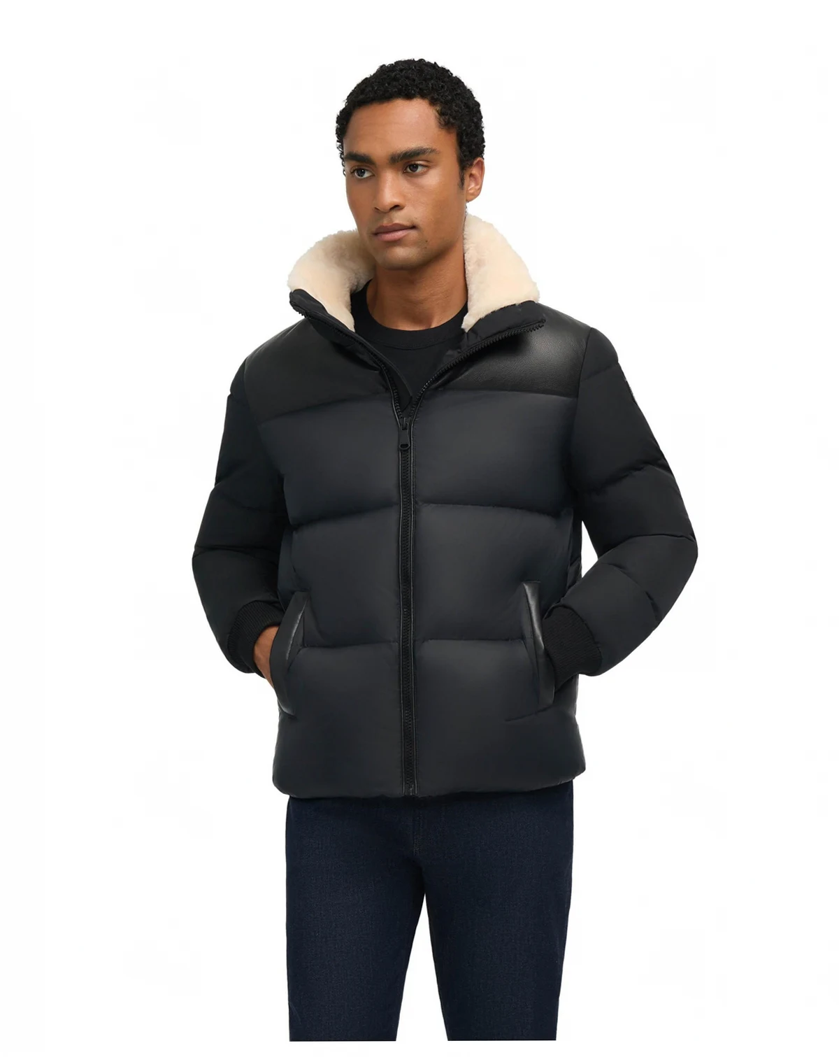 Men’s Rigel Mixed Media Faux Shearling Puffer with Removable Hood