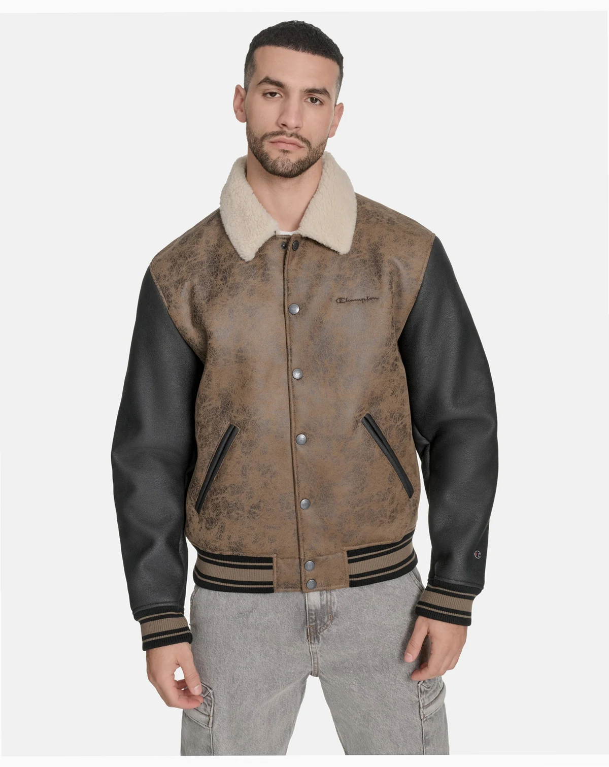 Men's Faux Shearling Varsity Jacket