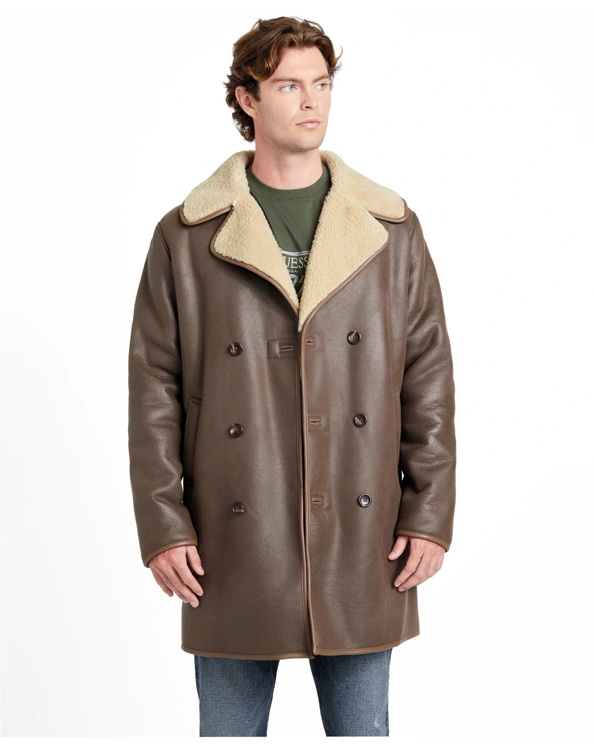 Men's Double Breasted Faux Leather Coat
